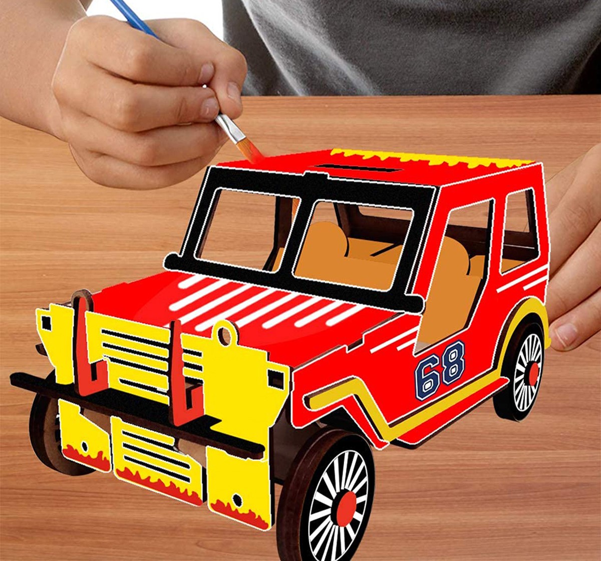 Webby DIY Build & Paint Wooden Movable Car Model Toy for Kids,  3Y+ (Multicolour)