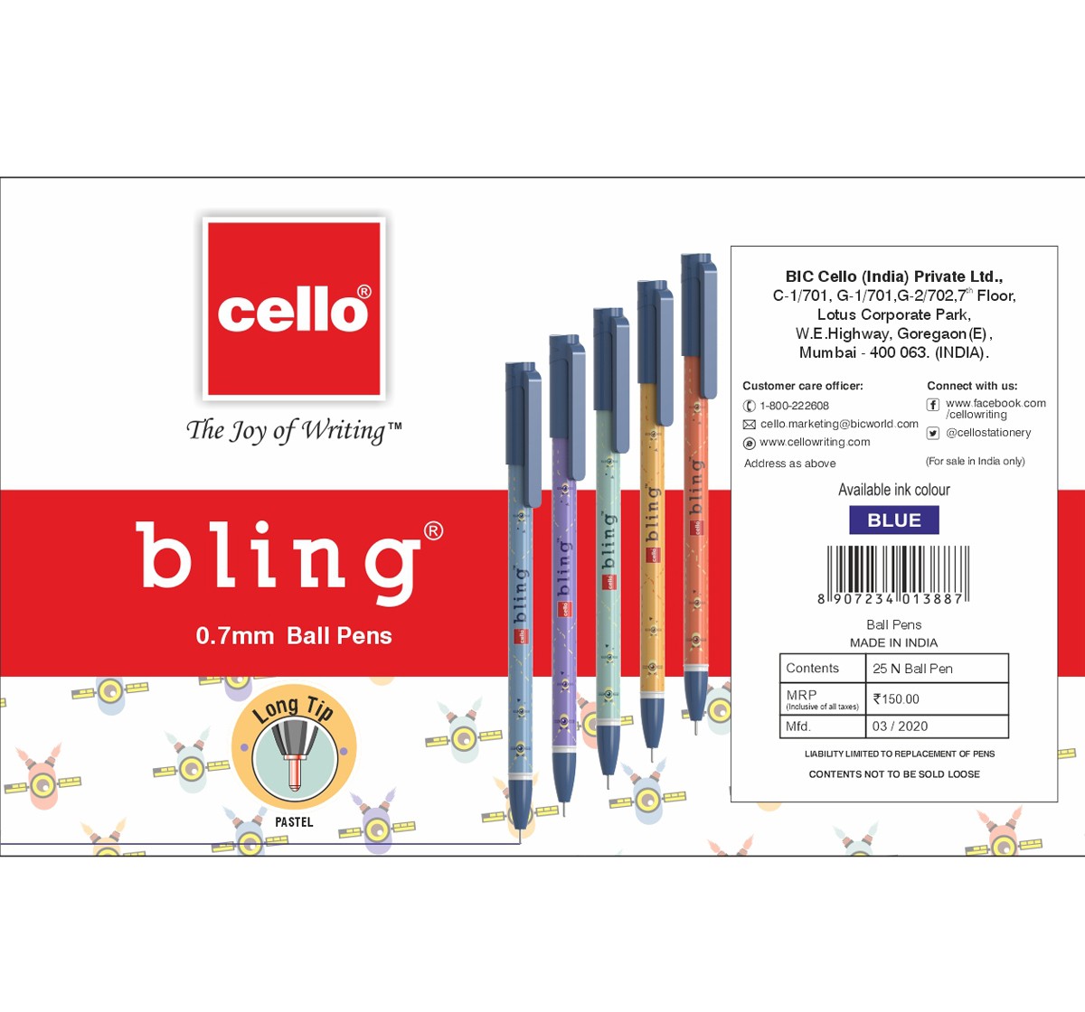 Cello Pen jar ideal for office and home use Blue 5Y+
