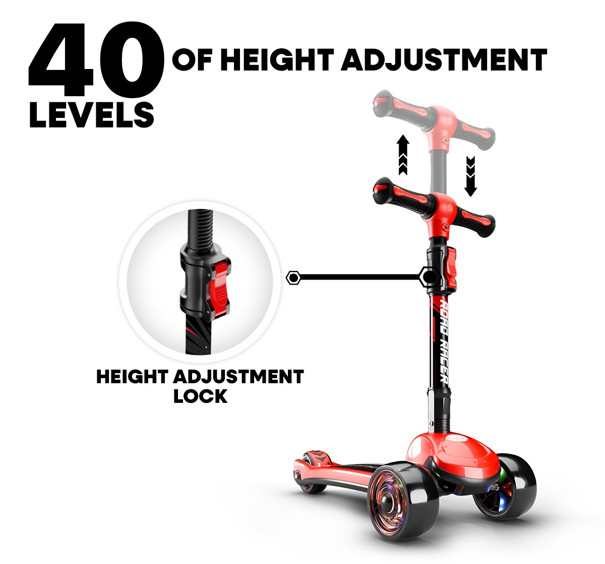 Zoozi 3-Wheel Twist Scooter for Outdoor Play - Red, 2Y+