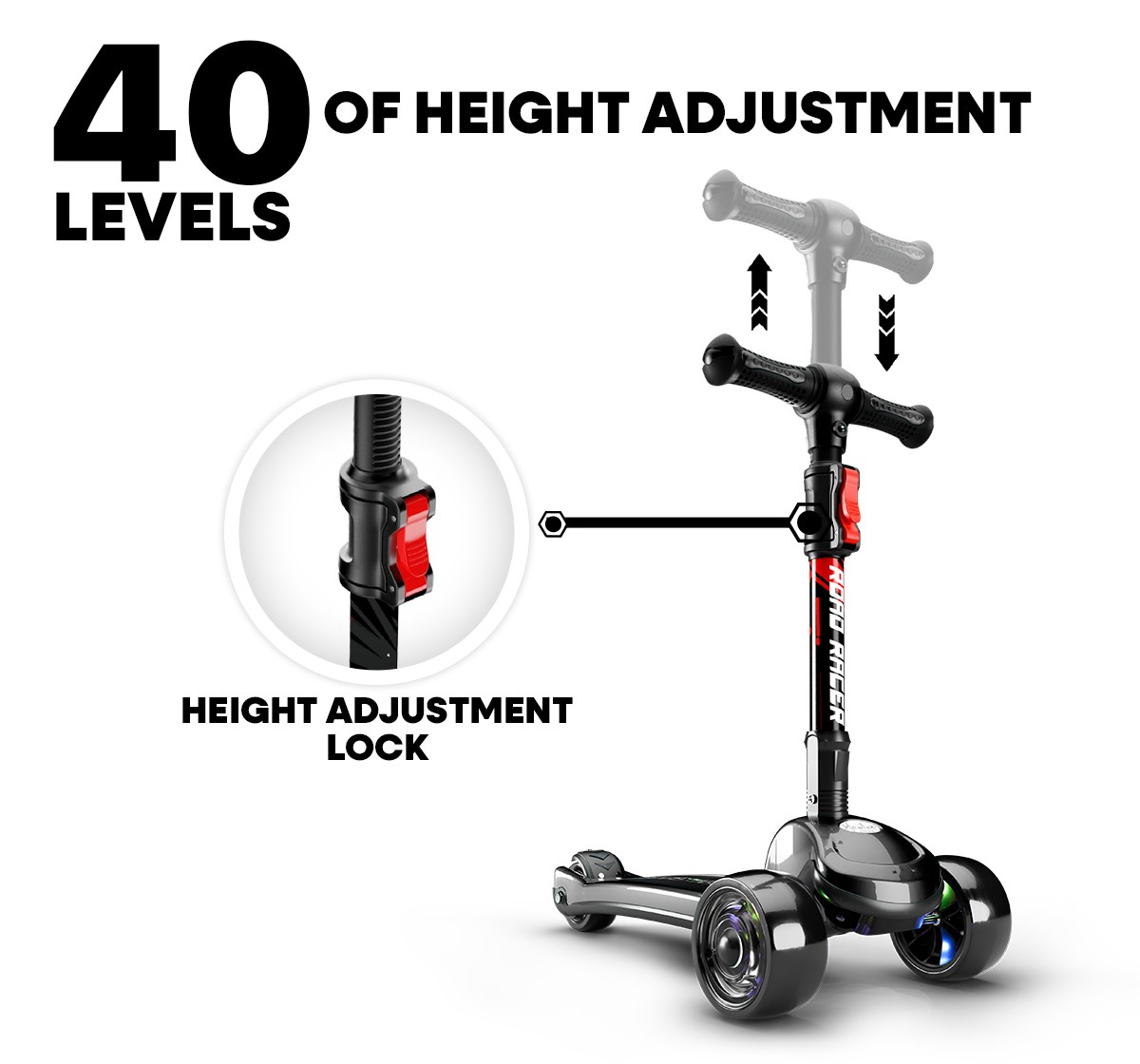 Zoozi 3-Wheel Twist Scooter for Outdoor Play - Black, 2Y+