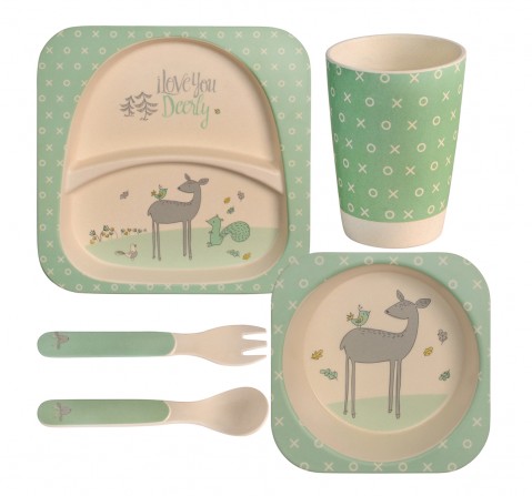 Polka Tots Bamboo Fiber 5 Pieces Dining, Deer, 0M+ (Green)