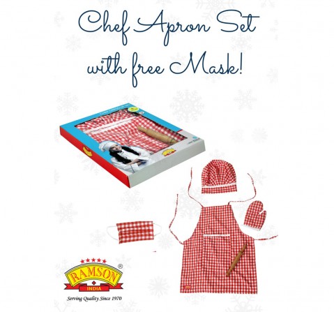 Ramson Baker Chef Apron set of 4 pieces with free Mask Multicolor 2Y+