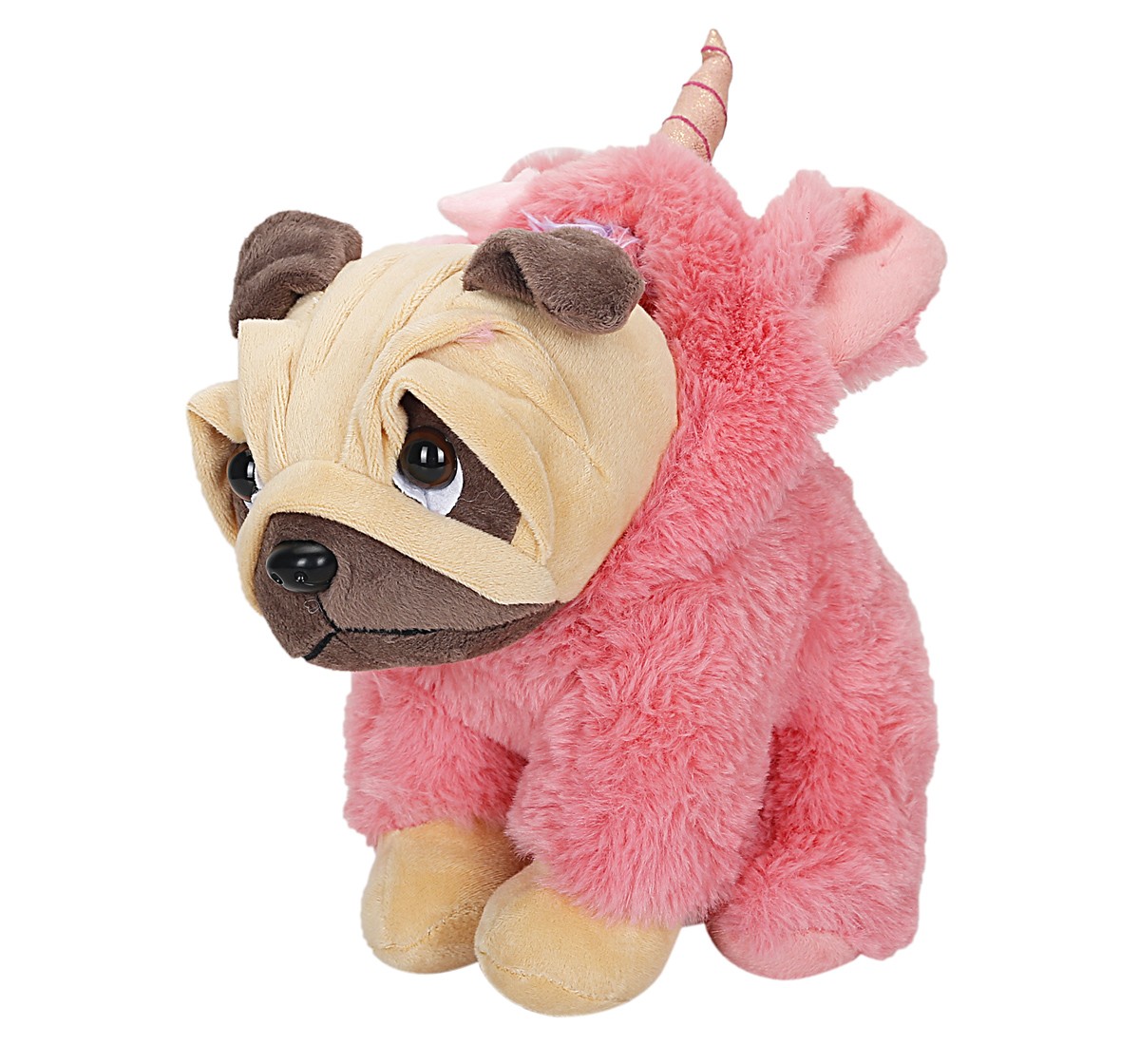 Fuzzbuzz 24Cm Pug With Unicorn Hoodie Soft Toy for kids 3Y+, Multicolour