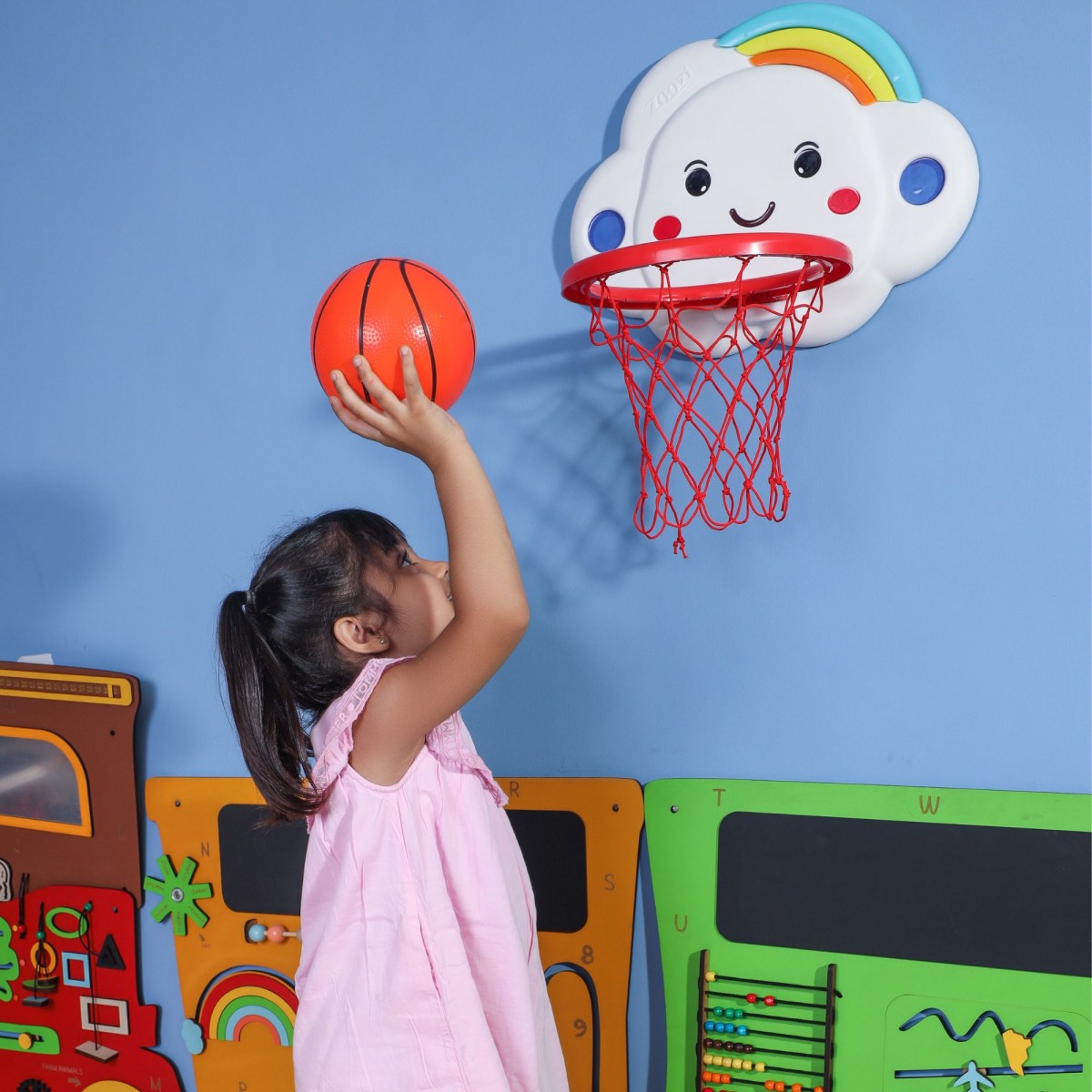Zoozi Basket Ball Wall Mounted Basketball Hoop Set, Multicolour, Indoor Basketball Hoop for Kids & Adults, 36M+