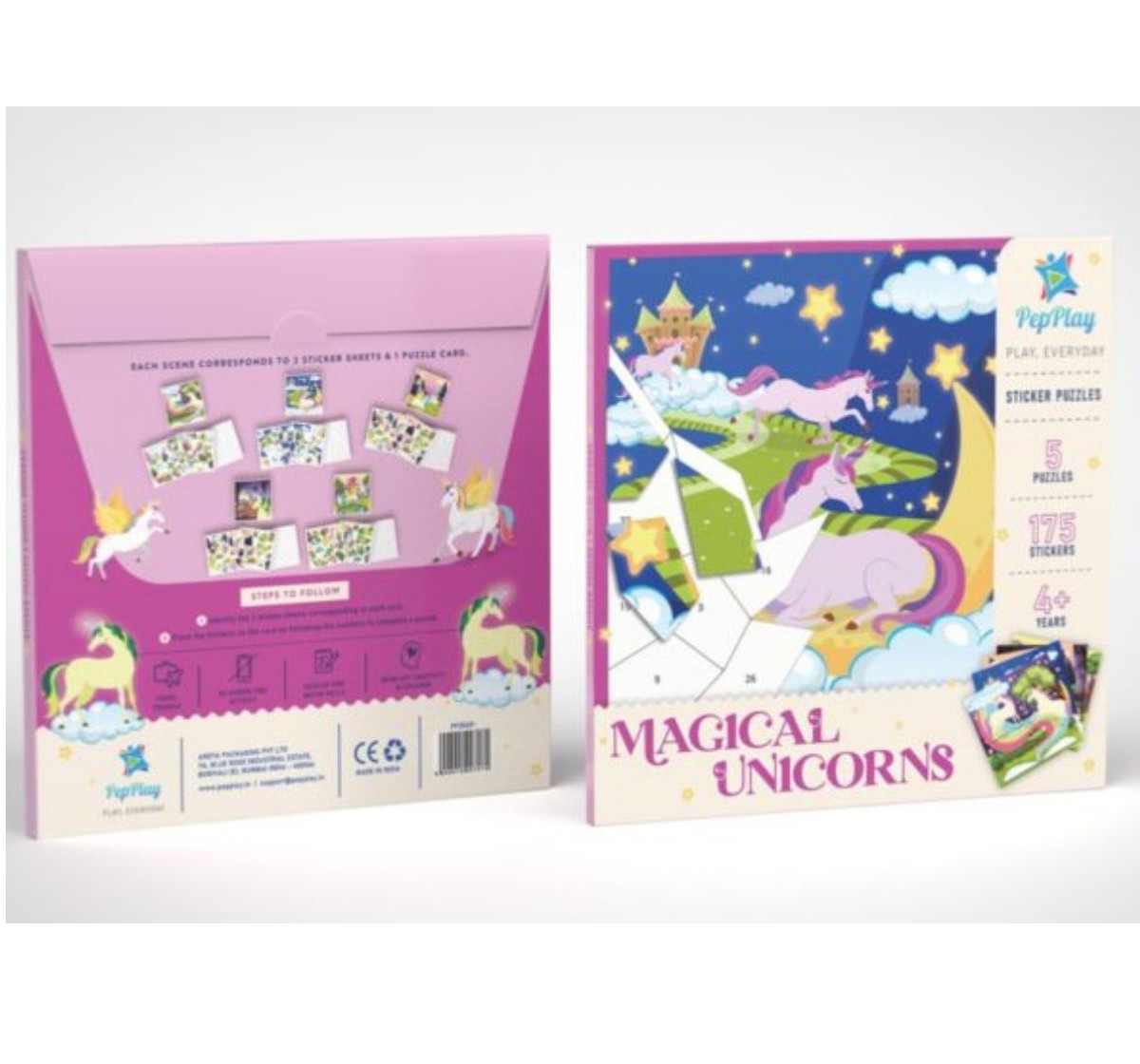 PepPlay Magical Unicorn Sticker Puzzle with Set of 5 Jigsaw Puzzles children 4 Years Old and Above (23 x 23 cm)