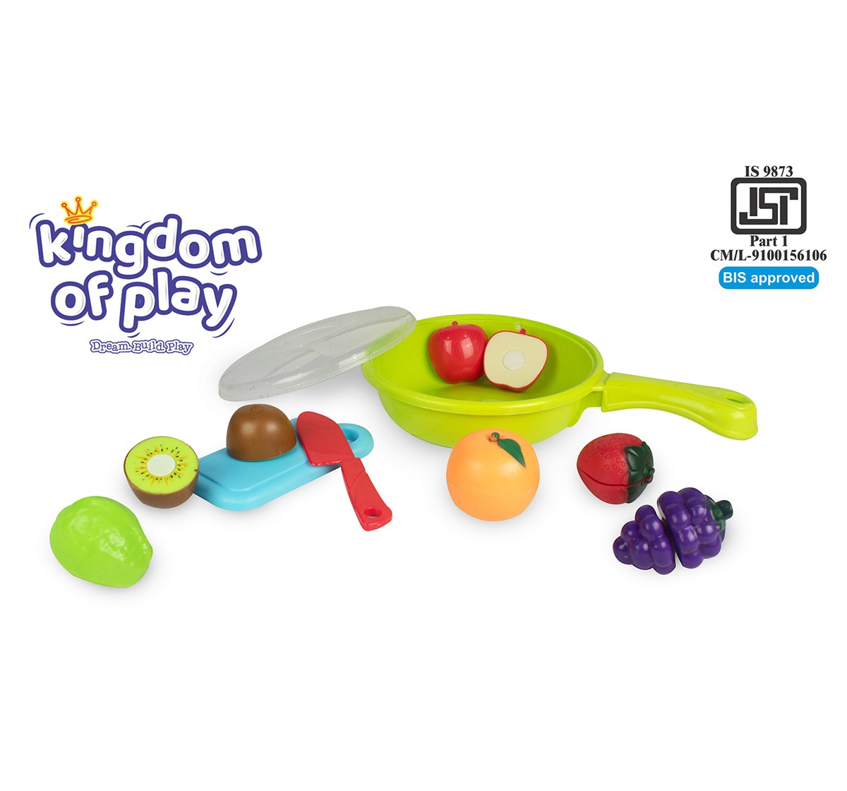 Kingdom Of Play Fruit set with Pan and 10 Pieces of different cut fruits Multicolor 3Y+