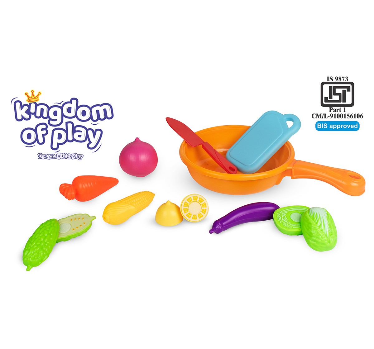Kingdom Of Play Vegetable set with Pan and 10 Pieces of different vegetables Multicolor 3Y+