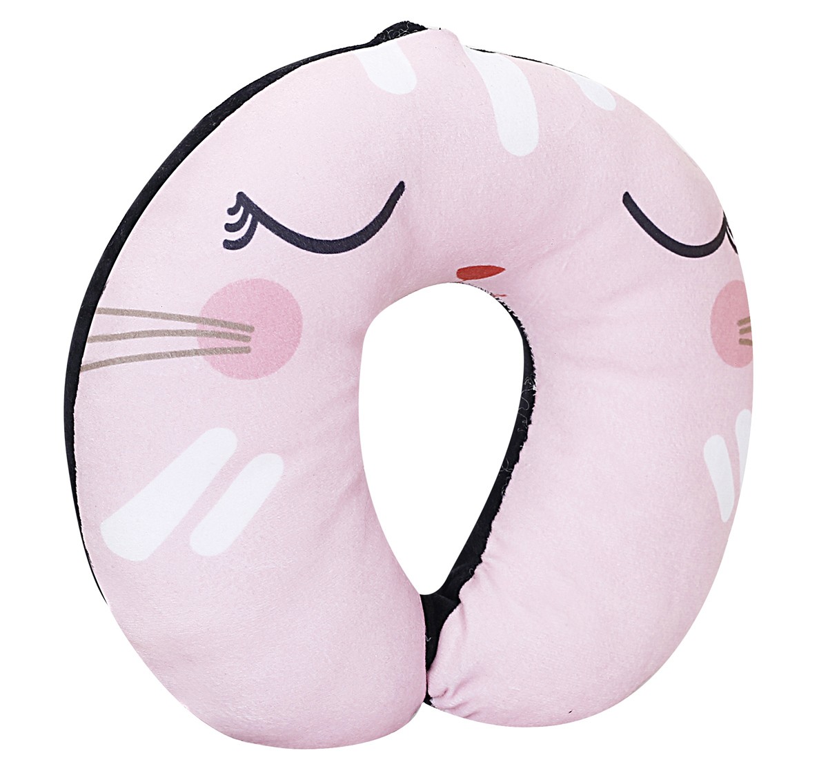 Luvley Pink Cat Face Neck Pillow for kids 3Y+, Multicolour