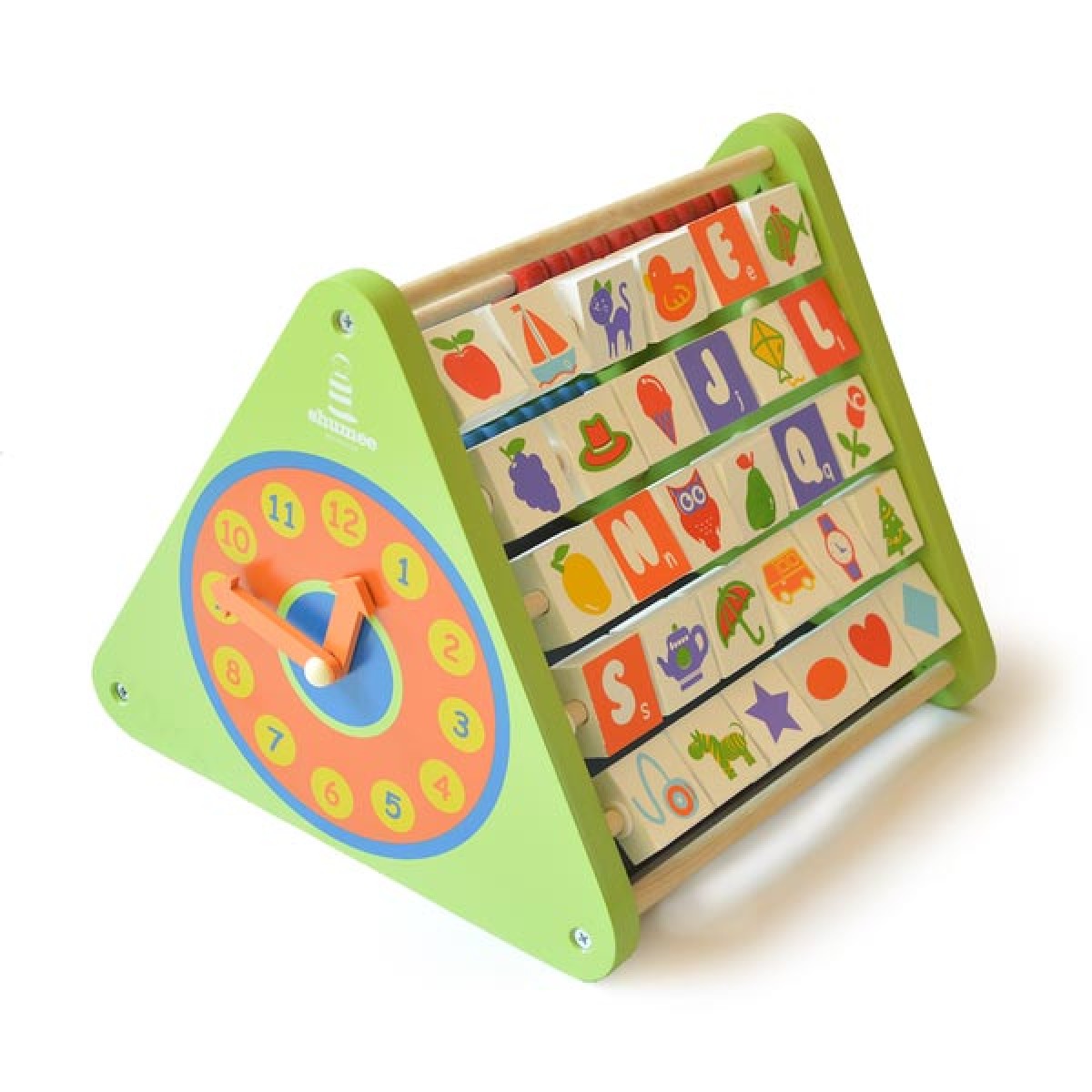 A Five-Sided Wooden Shumee Activity Triangle That Promises Hours Of Fun For Toddlers As They Explore The Alphabet, Numbers, Patterns, And More.