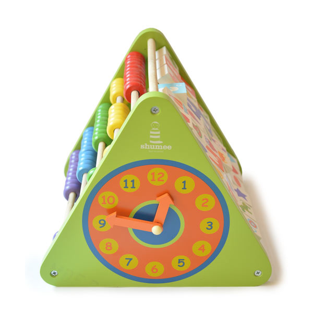 A Five-Sided Wooden Shumee Activity Triangle That Promises Hours Of Fun For Toddlers As They Explore The Alphabet, Numbers, Patterns, And More.