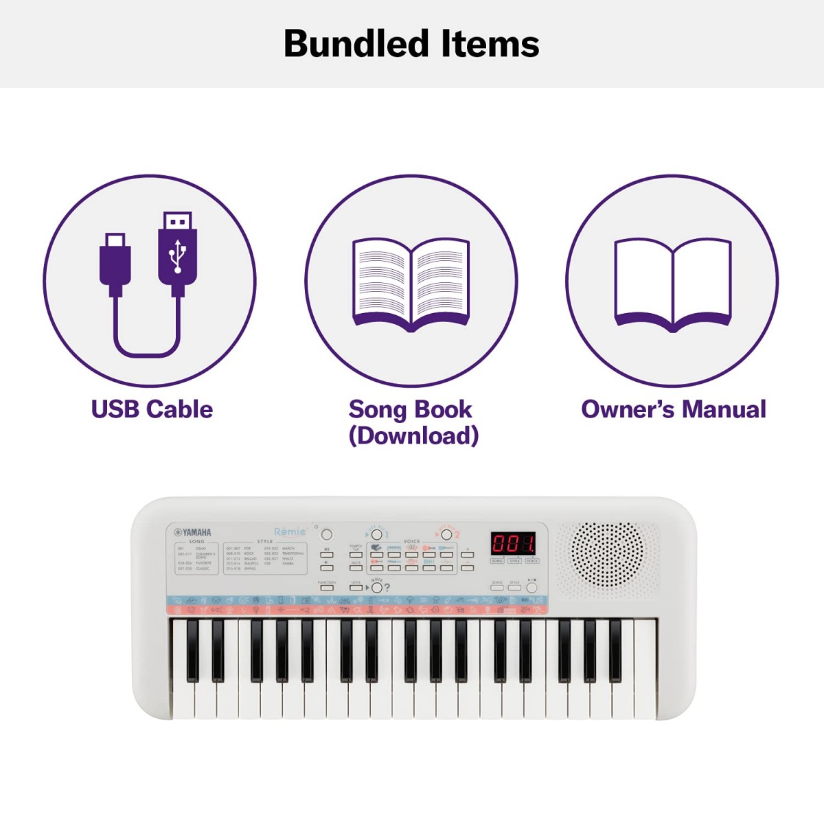 Yamaha Remie PSS E30 37 Key Portable Mini Keyboard, White 3Y+