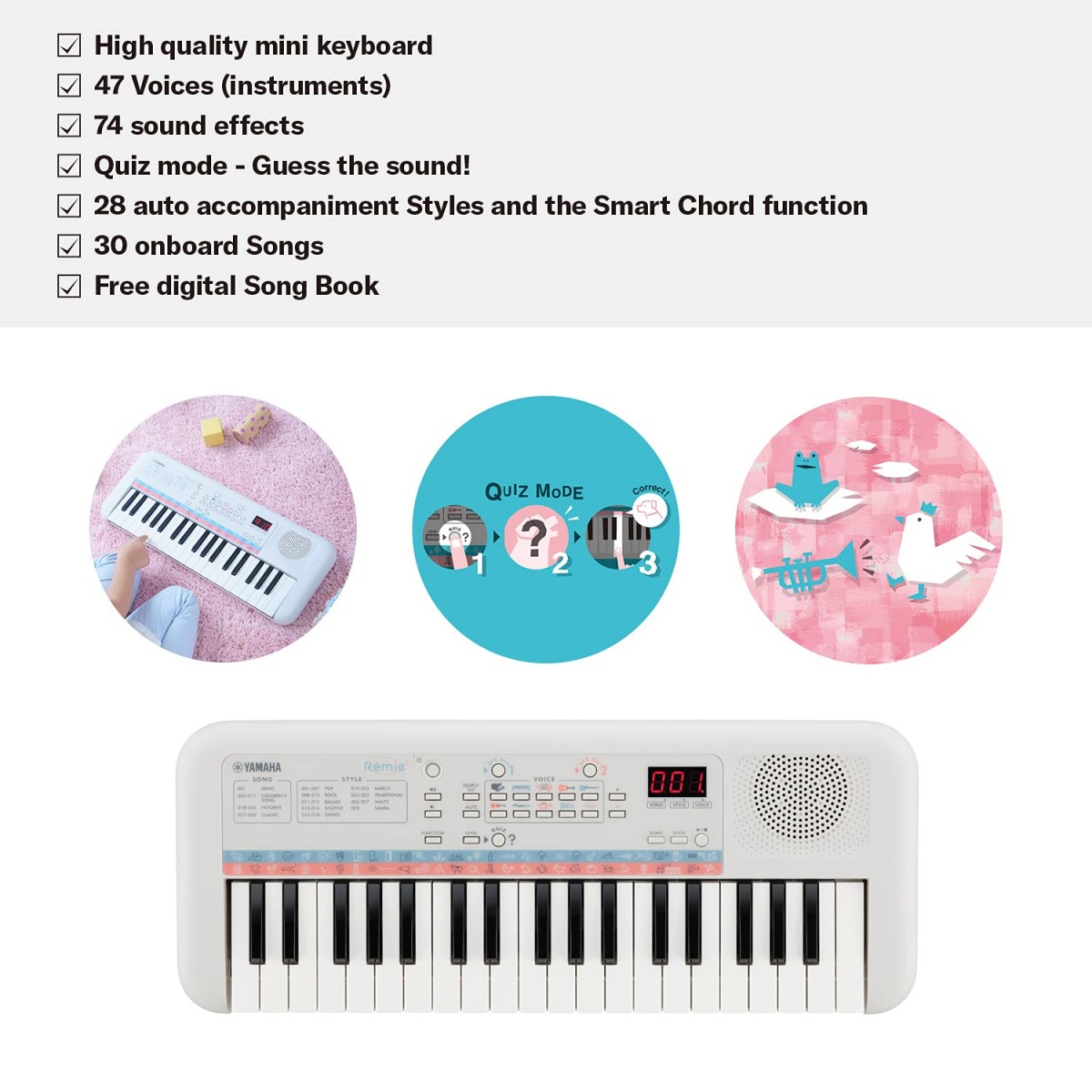 Yamaha Remie PSS E30 37 Key Portable Mini Keyboard, White 3Y+