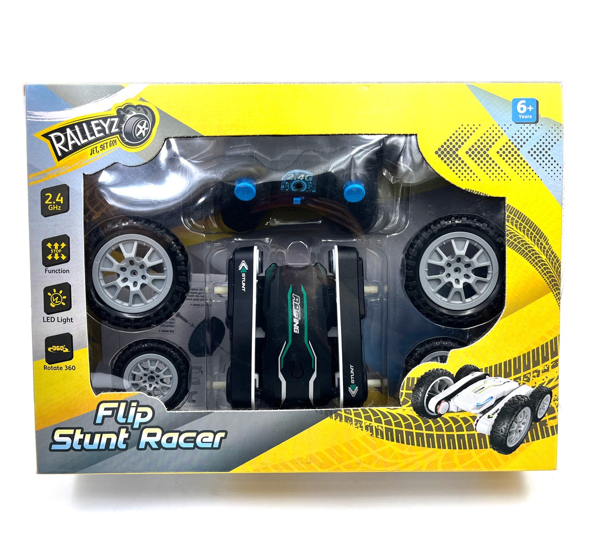 Ralleyz 2.4G 2 In1 Remote Control Stunt Car, Changeable Wheels With Charger, Black, 6Y+