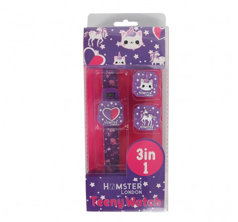 Teeny Unicorn Watch by Hamster London for Kids, Purple, Comes with 3 Interchangeable Characters, 3Y+