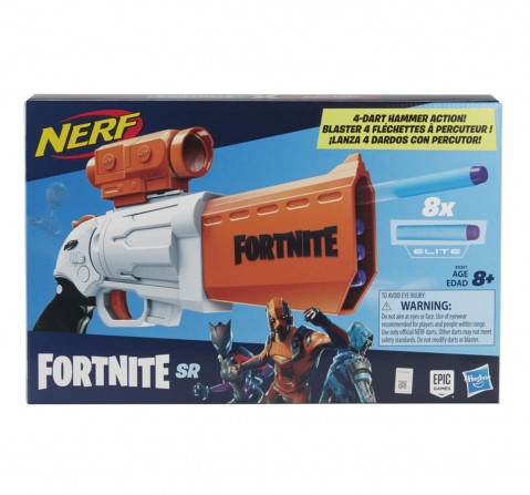 Nerf Fortnite SR Blaster 4 Dart Hammer Action Includes Removable Scope and 8 Official Nerf Elite Darts For Youth, Teens & Adults, Multicolor, 8Y+