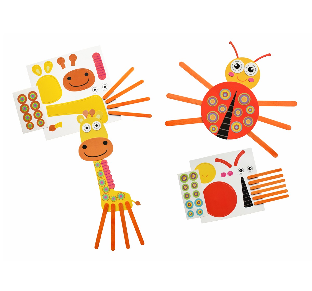 Popstick Art by Mirada for Kids of Age 3 Yrs & Above, Art & Craft Activity, Multicolour, Includes 13 Popsticks, 57 Stickers, 54 Cutouts, 1 Glue Stick