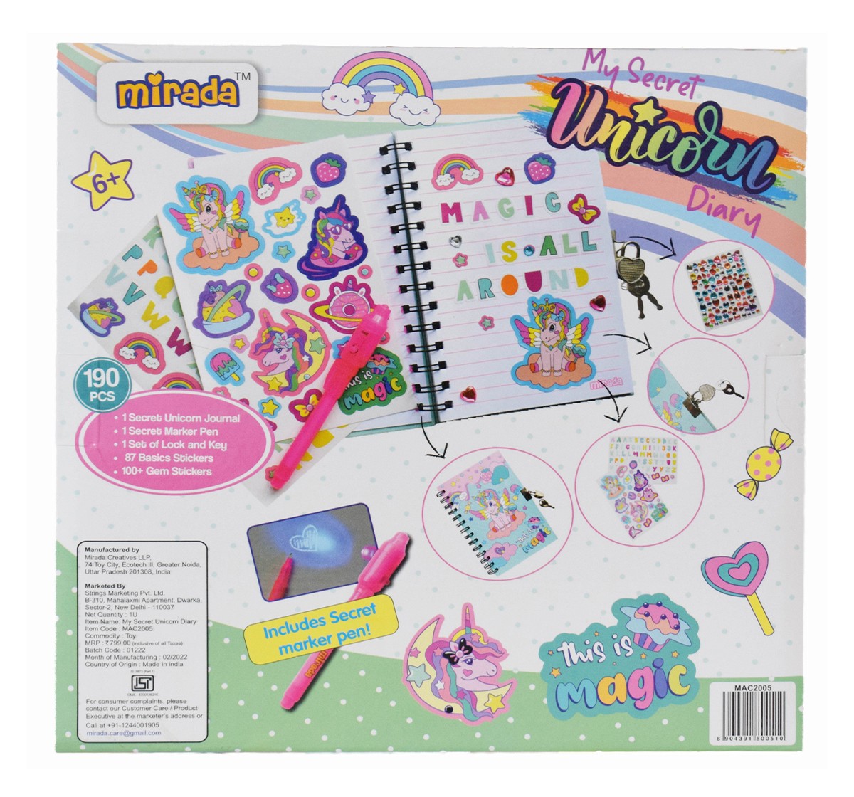 Mirada Art & Craft My Secret Unicorn Diary, Ideal Gift for Girls, 6Y+, Multicolour