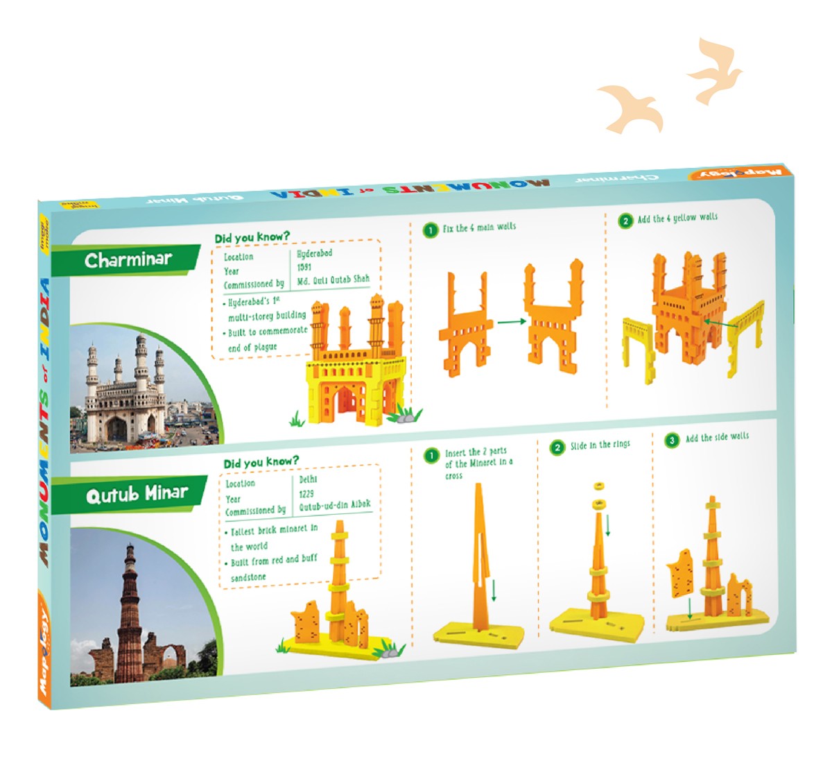 Mapology Charminar And Qutab Minar Puzzles For Kids Multicolour 5Y+