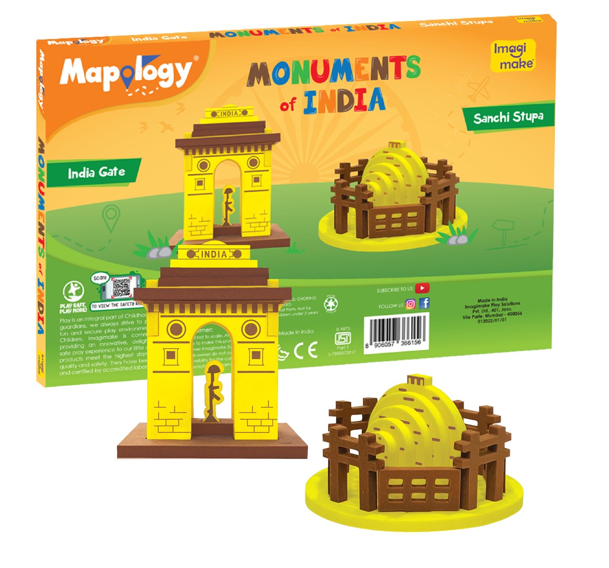 Mapology Sanchi Stupa And India Gate Puzzles For Kids Multicolour 5Y+