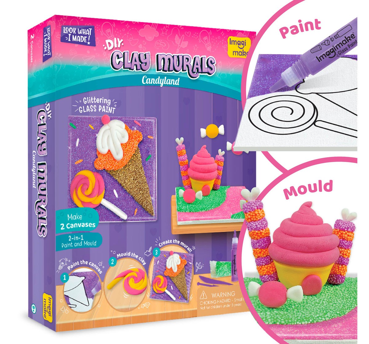 Imagimake Clay Mural Candy Land Glass Painting Craft Set for kids 5Y+, Multicolour