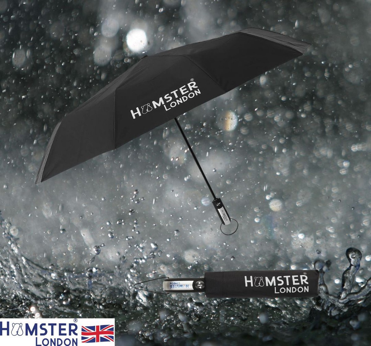 Hamster London Wooden Auto Umbrella Black 16Y+