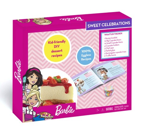 Barbie Sweet Celebrations Kid Friendly DIY Desert Recipes, Includes A receipe Book & Bakeware and Chef's hat, Kids for 7Y+, Multicolour