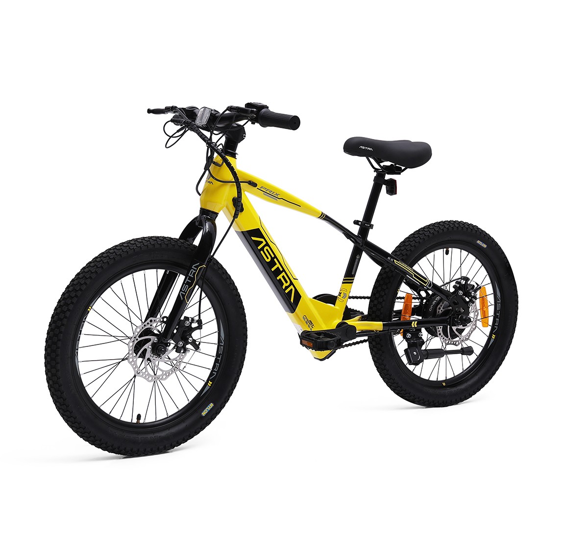Astra 20 Inch SS Prix E Bike, Purk Mechanical Disc Brakes 160mm, Steel Rigid Fork, High Tensile Steel TIG Welded frame, Internal Cable Routing, 7Y+, Yellow
