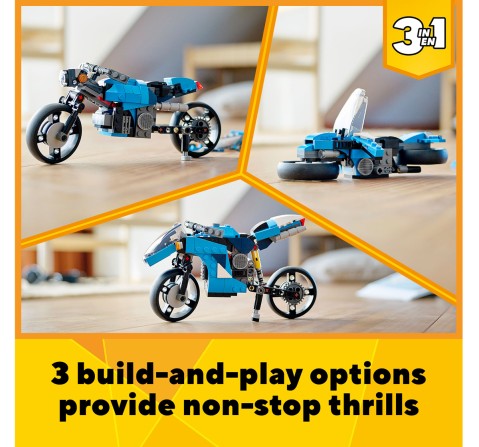 Creator 3In1 Superbike Building Kit By Lego ; A Modern Motorbike, A Classic Motorcycle Or A Futuristic Hoverbike For Kids Aged 7 Years + (236 Pieces)