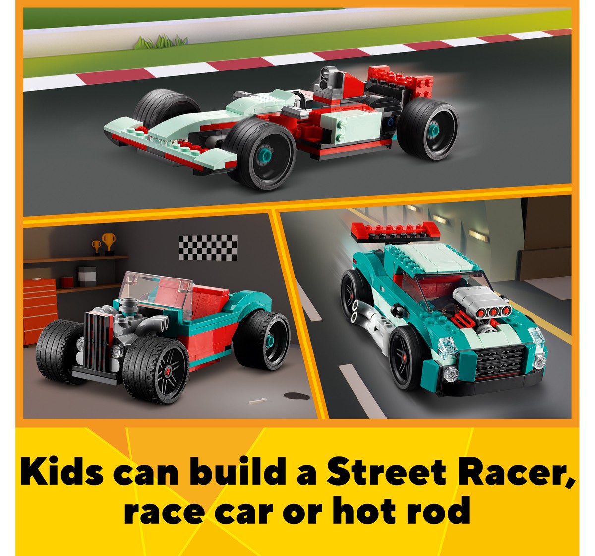 LEGO Creator 3 in 1 Street Racer Car, Rebuildable Kit Transforms to a  Muscle Car, Hot Rod, or Race Car Toy, Great Model Car Toy Gift for Boys and