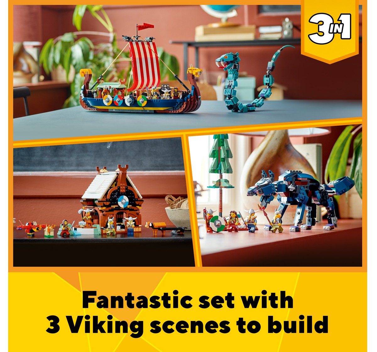 Lego Creator 3In1 Viking Ship And The Midgard Serpent Building Toy Set For Boys, Girls, And Kids Ages 9+ (1,192 Pieces)