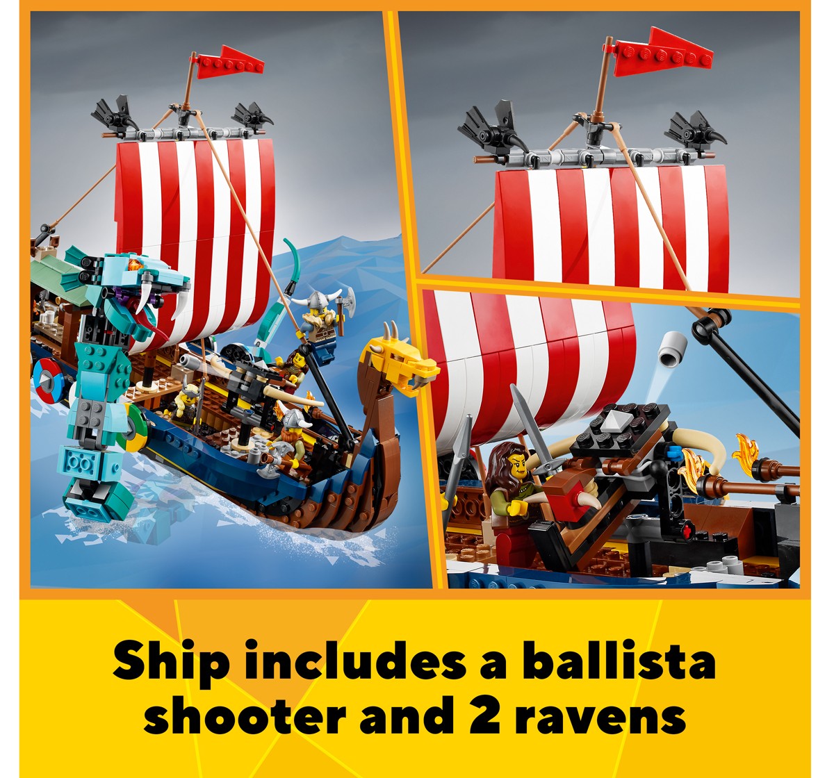 Lego Creator 3In1 Viking Ship And The Midgard Serpent Building Toy Set For Boys, Girls, And Kids Ages 9+ (1,192 Pieces)