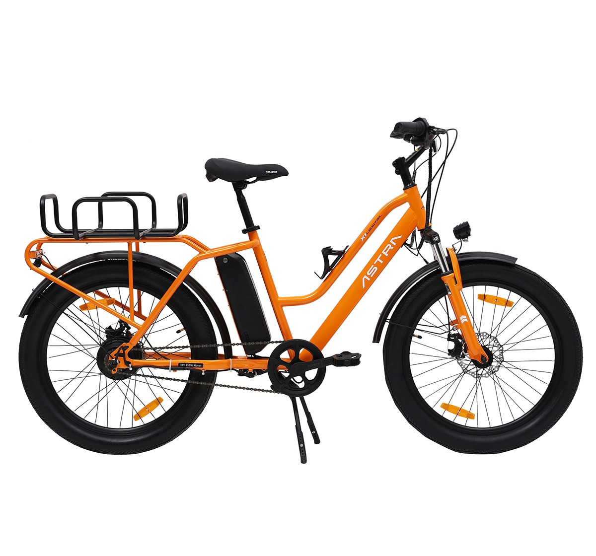 Astra 24" SS X1 Long Tail Cargo E-bike, High Tensile Steel TIG Welded frame, Internal Cable Routing, 12Y+, Orange