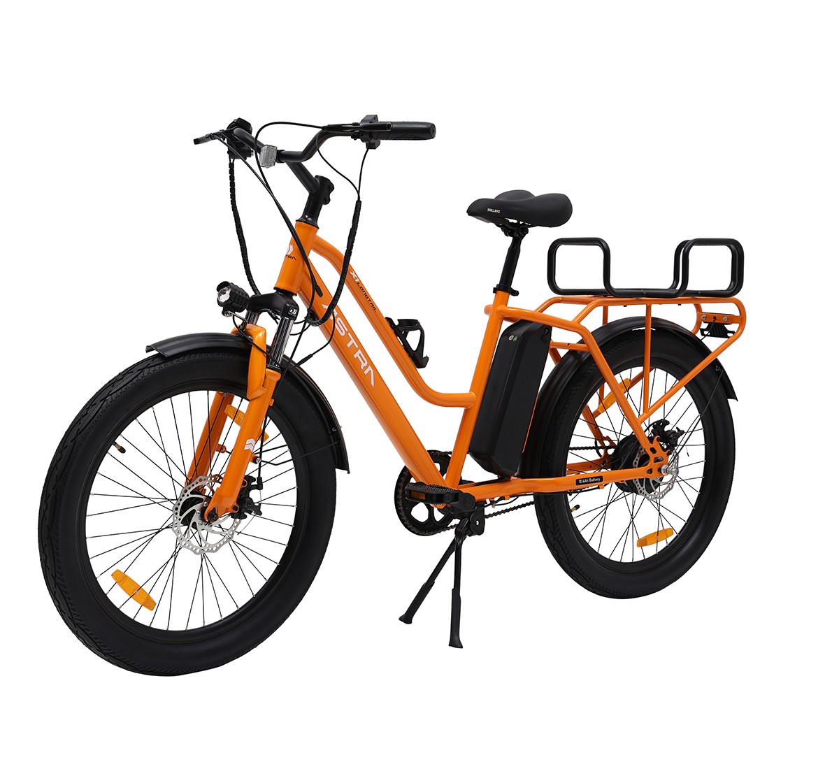 Astra 24" SS X1 Long Tail Cargo E-bike, High Tensile Steel TIG Welded frame, Internal Cable Routing, 12Y+, Orange