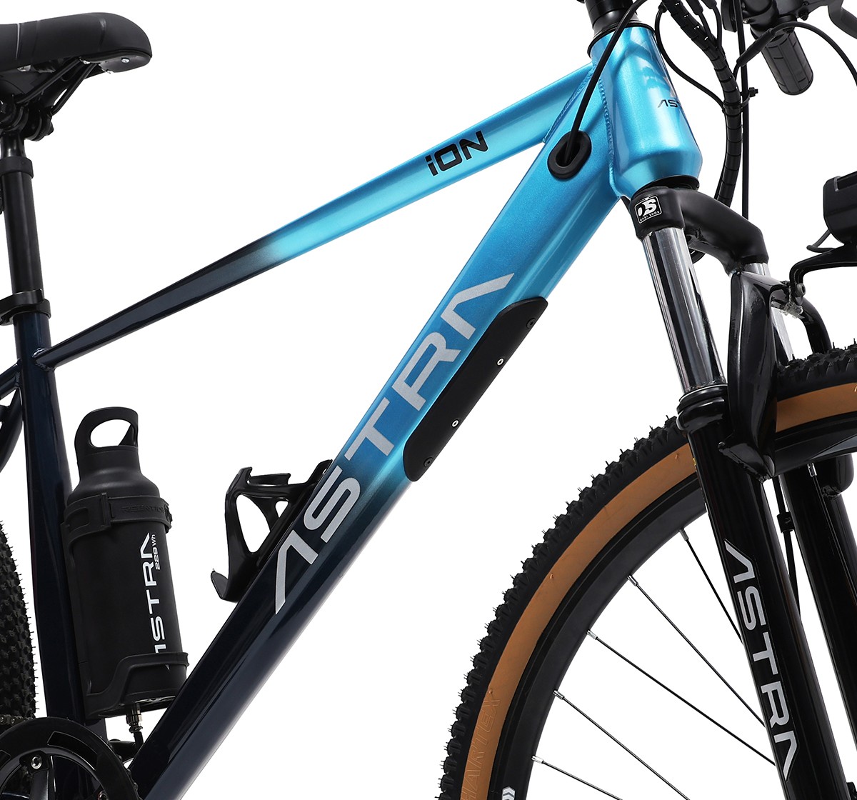 Astra 29" SS ION E-bike, JAK8 Mechanical Disc Brakes 160mm, OrbiSHOX 80mm travel Fork, High Tensile Steel TIG Welded frame, Internal Cable Routing,  12Y+, Blue