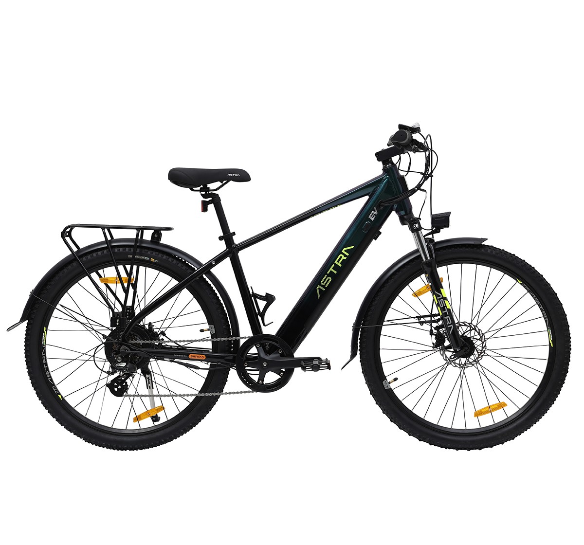 Astra 27.5 Inch 7S Magnatron E-bike, High Tensile Steel TIG Welded frame, Internal Cable Routing, 12Y+, Black