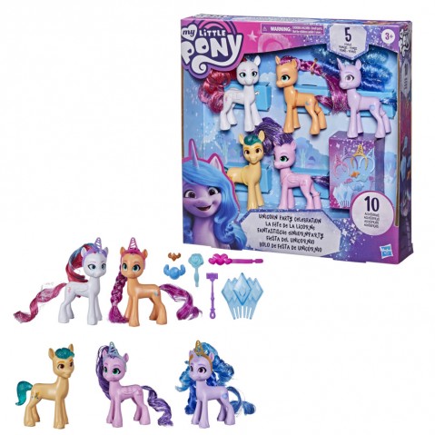 My Little Pony: A New Generation Movie Unicorn Party Celebration Exclusive Collection Pack Toy - 5 Pony Figures With 10 Accessories, 3Yrs+