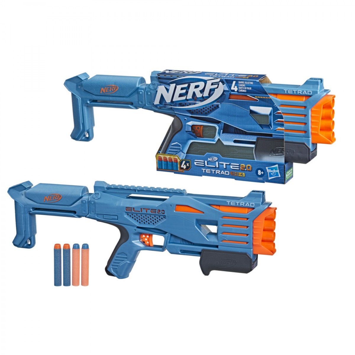 Nerf Elite 2.0 Tetrad Qs-4 Blaster, Includes 4 Nerf Elite Darts, 4