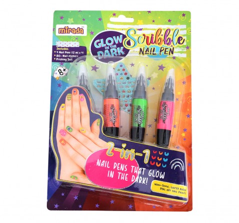 Mirada Glow in the Dark Scribble Nail Pen Nail Art Kit for Girl, 6Y+, Multicolour