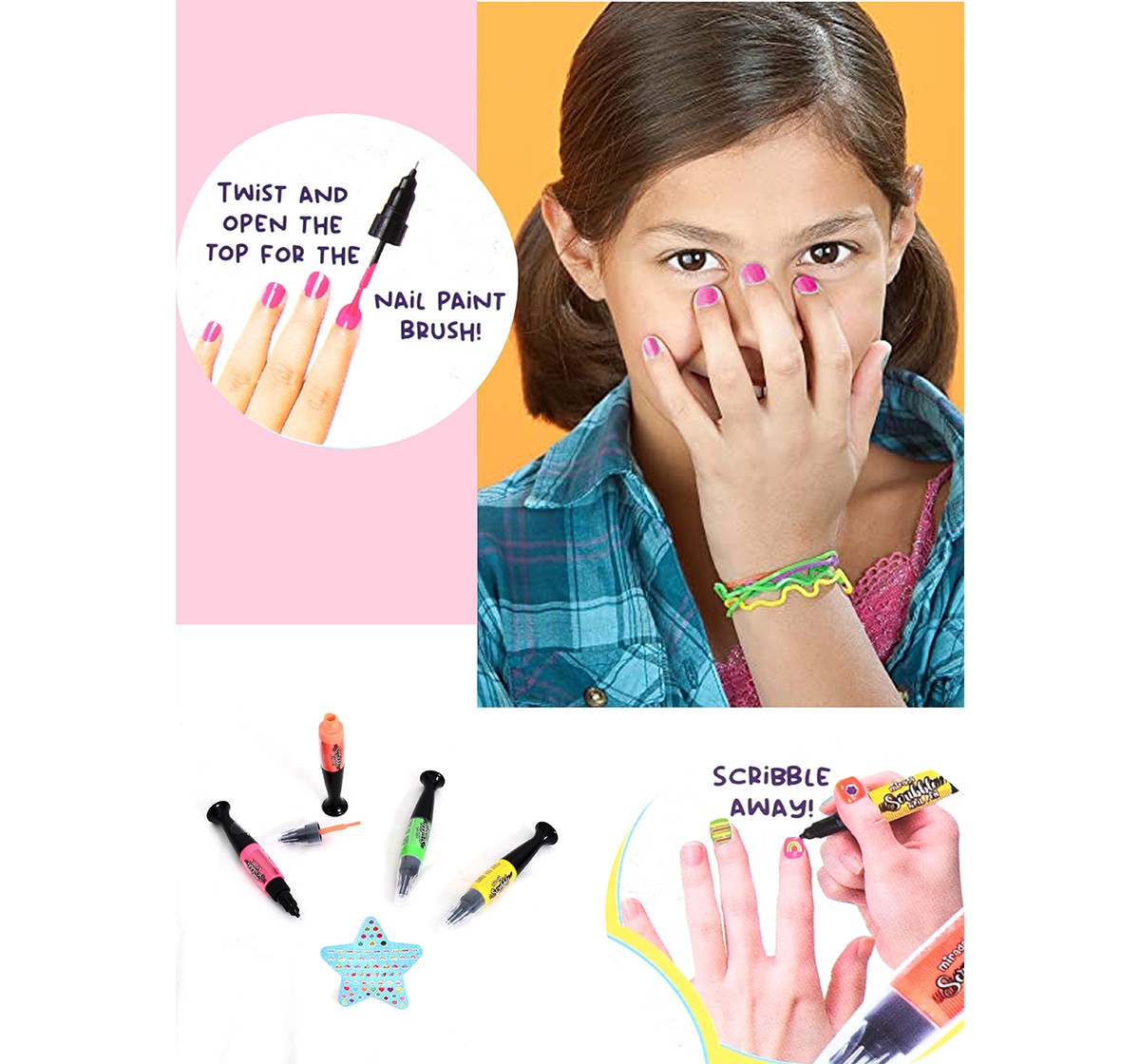 Mirada Glow in the Dark Scribble Nail Pen Nail Art Kit for Girl, 6Y+, Multicolour