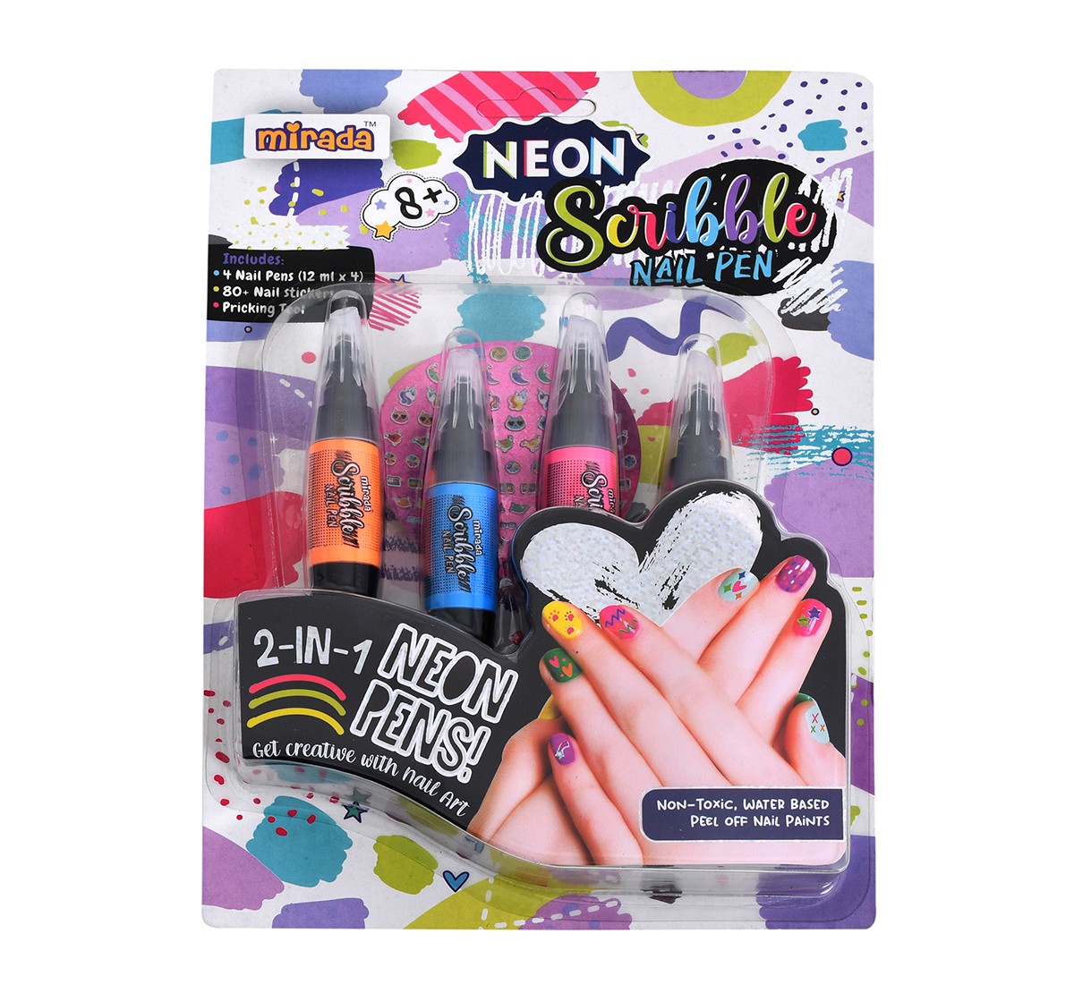 Mirada Neon Scribble Nail Pen Nail Art Kit for Girl, 6Y+, Multicolour