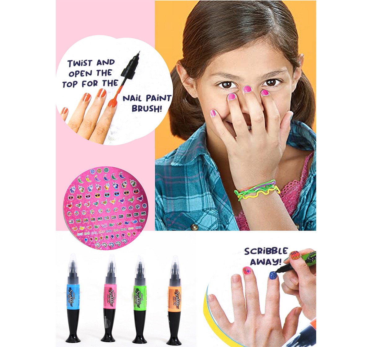 Mirada Neon Scribble Nail Pen Nail Art Kit for Girl, 6Y+, Multicolour