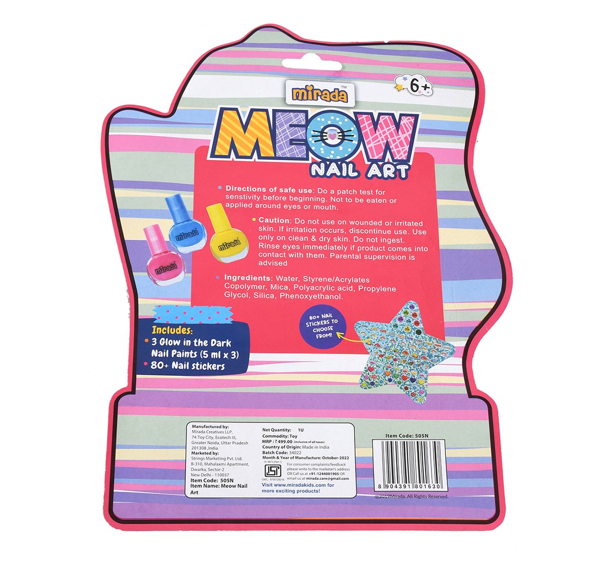 Mirada Meow Nail Art Kit for Girl, 6Y+, Multicolour