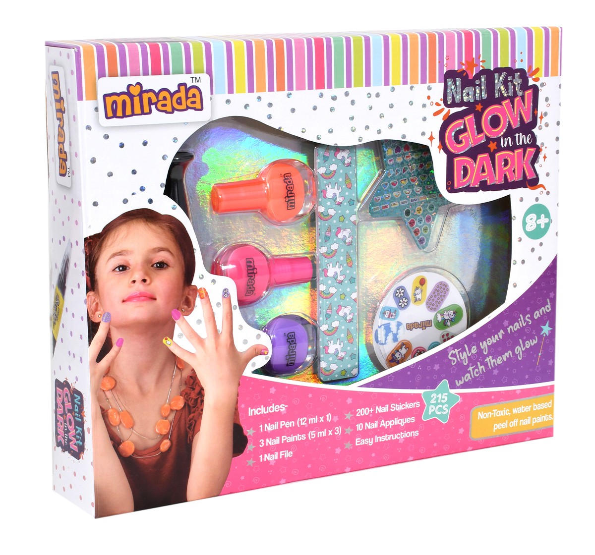 Mirada Glow in the Dark Nail Art Kit for Girl, 6Y+, Multicolour