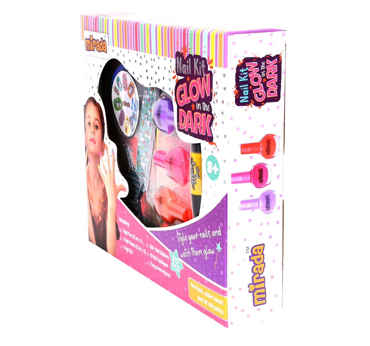 Mirada Glow in the Dark Nail Art Kit for Girl, 6Y+, Multicolour