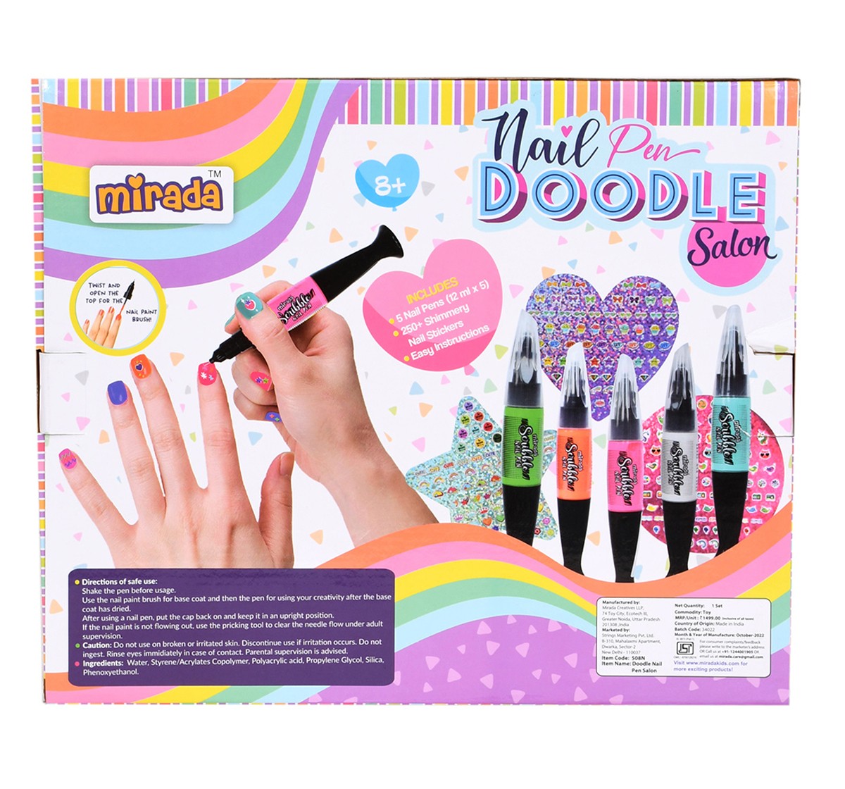 Mirada Doodle Nail Pen Salon Nail Art Kit for Girl, 6Y+, Multicolour