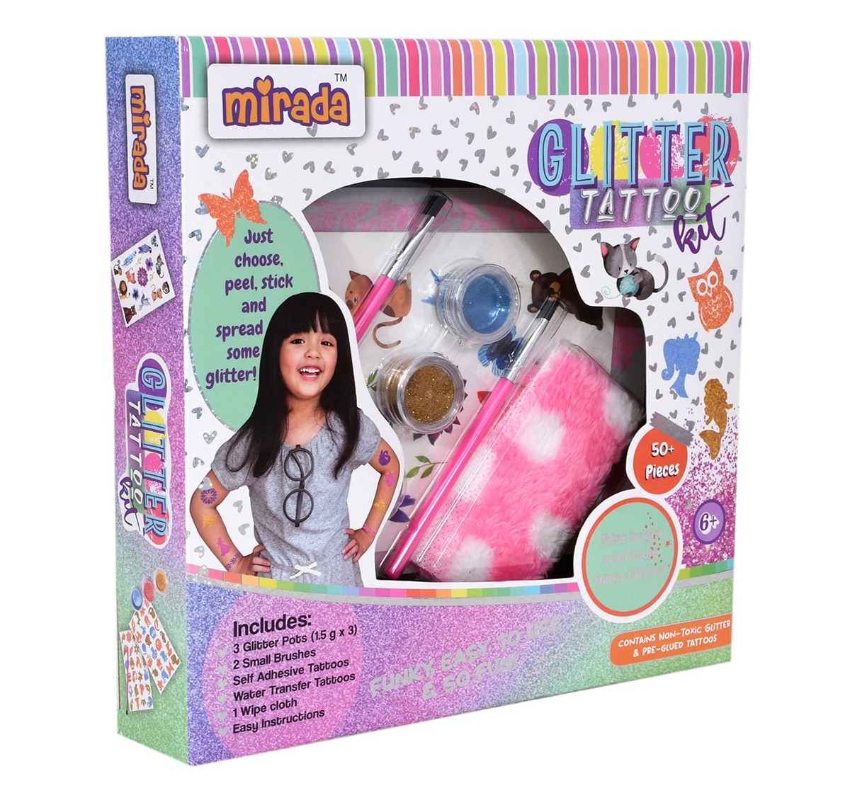 Mirada Glitter Tattoo Kit Nail Art Kit for Girl, 6Y+, Multicolour