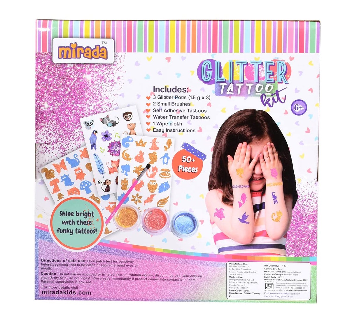 Mirada Glitter Tattoo Kit Nail Art Kit for Girl, 6Y+, Multicolour