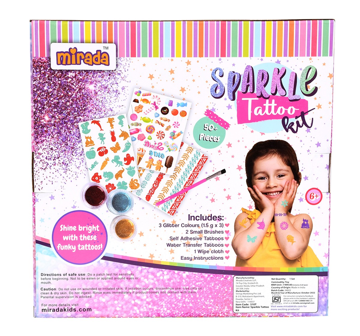 Mirada Sparkle Tattoo Kit Nail Art Kit for Girl, 6Y+, Multicolour