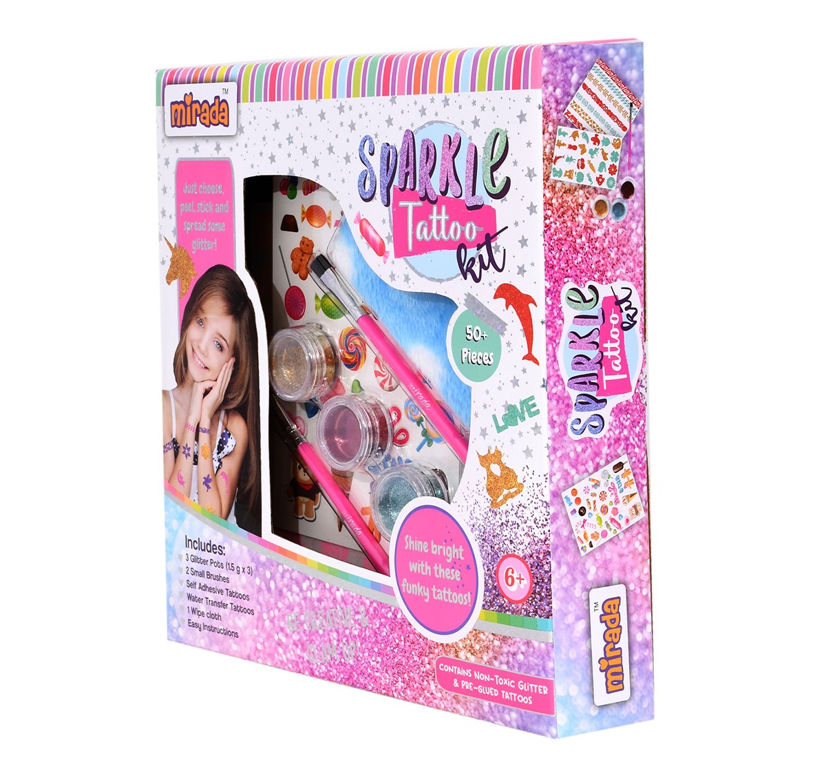 Mirada Sparkle Tattoo Kit Nail Art Kit for Girl, 6Y+, Multicolour