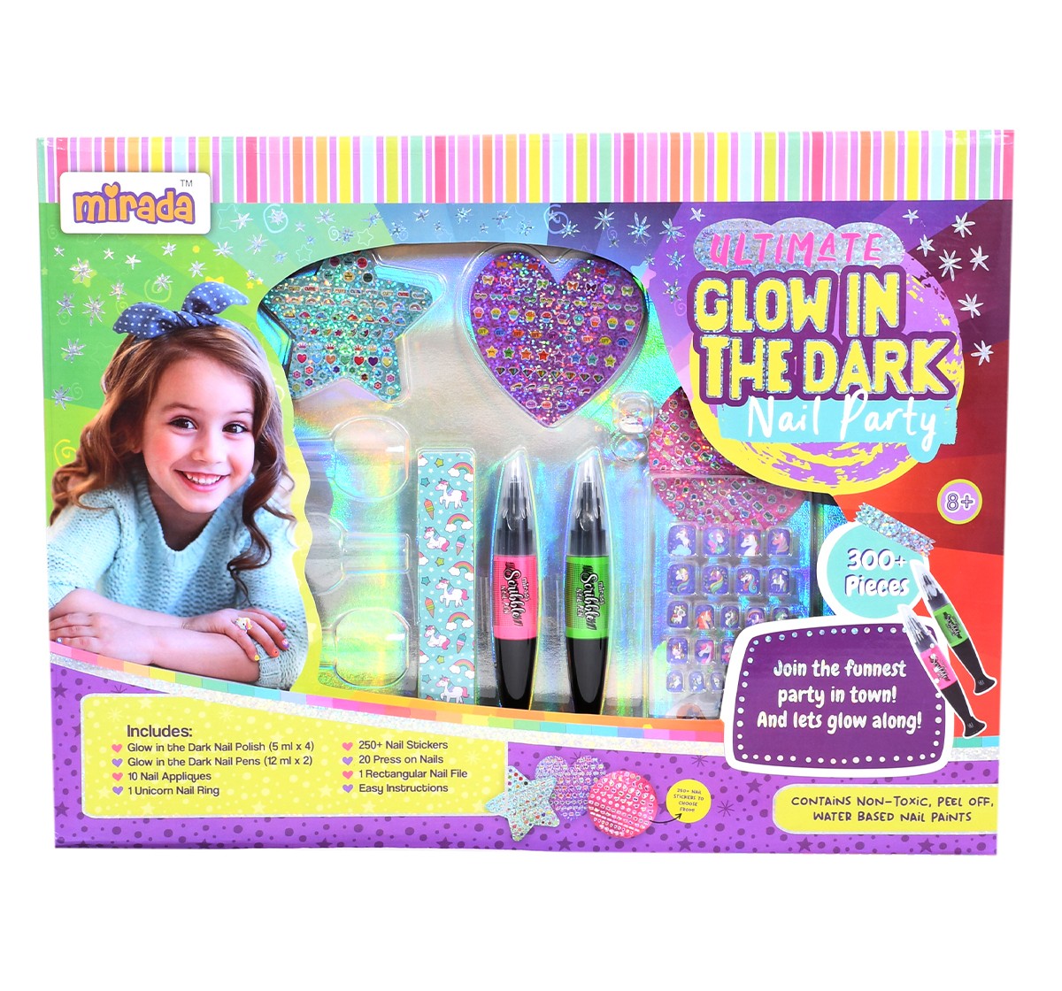 Mirada Ultimate Glow Nail Party Nail Art Kit for Girl, 6Y+, Multicolour